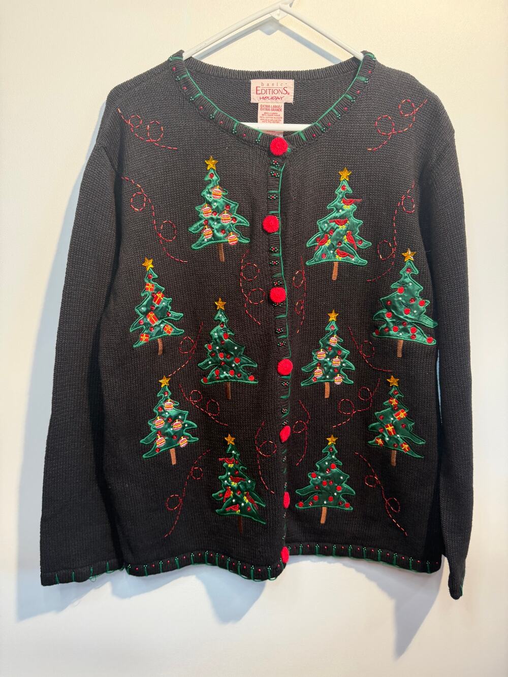 Basic Editions Holiday Christmas Cardigan Womens XL